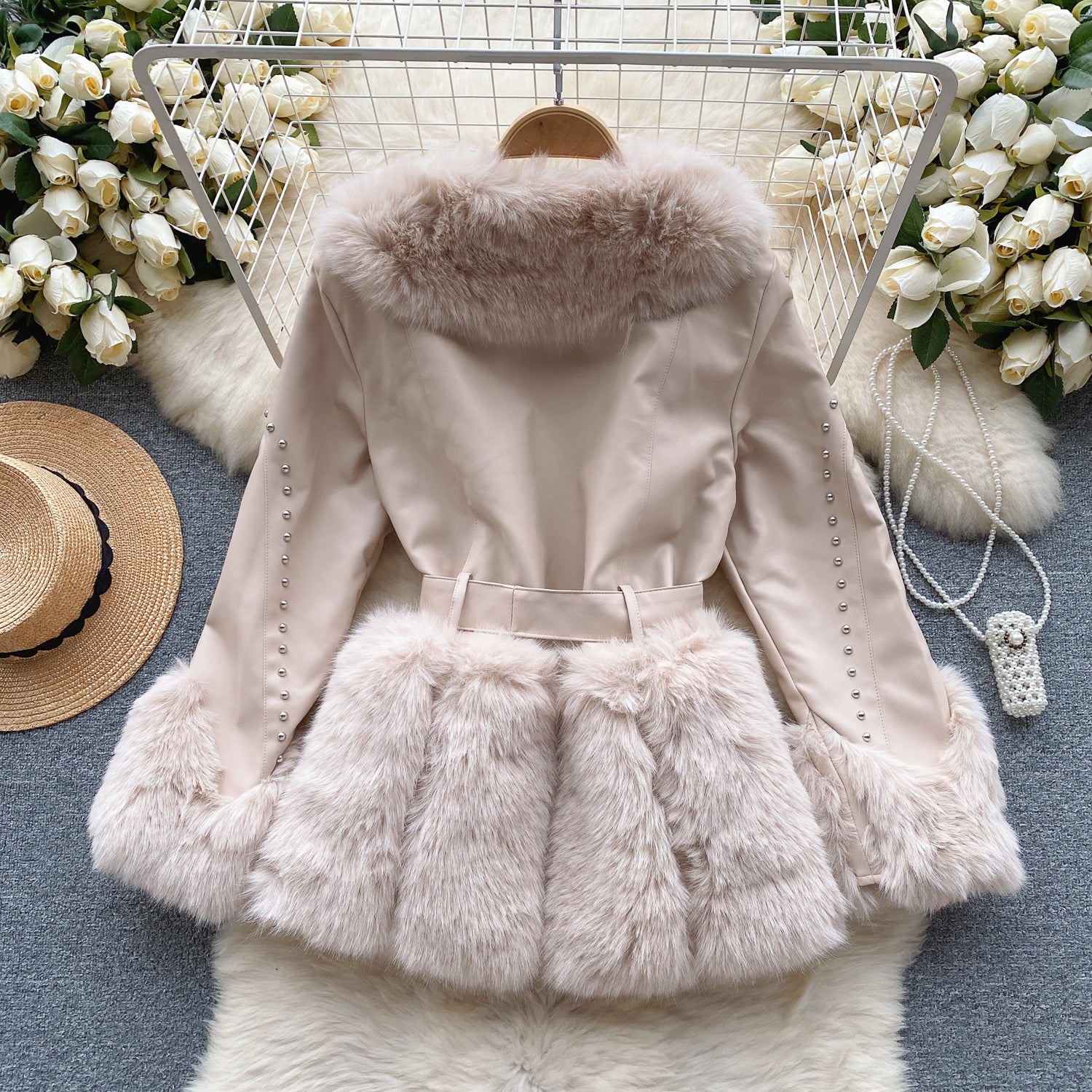 Furry Collar Lace-up Thermal Coat - Image 2