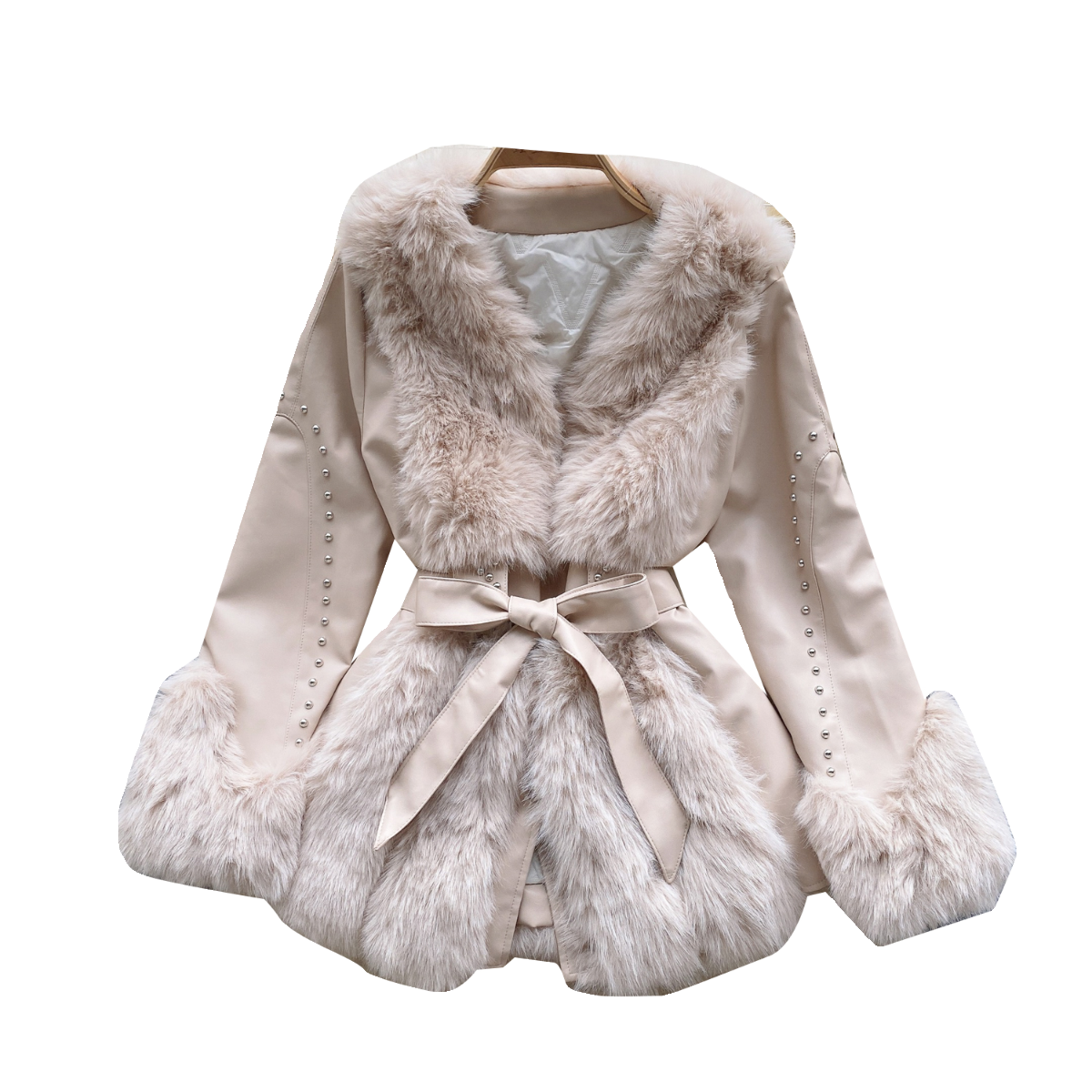 Furry Collar Lace-up Thermal Coat - Image 9