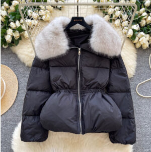 Furry Collar Patchwork Cotton Jacket