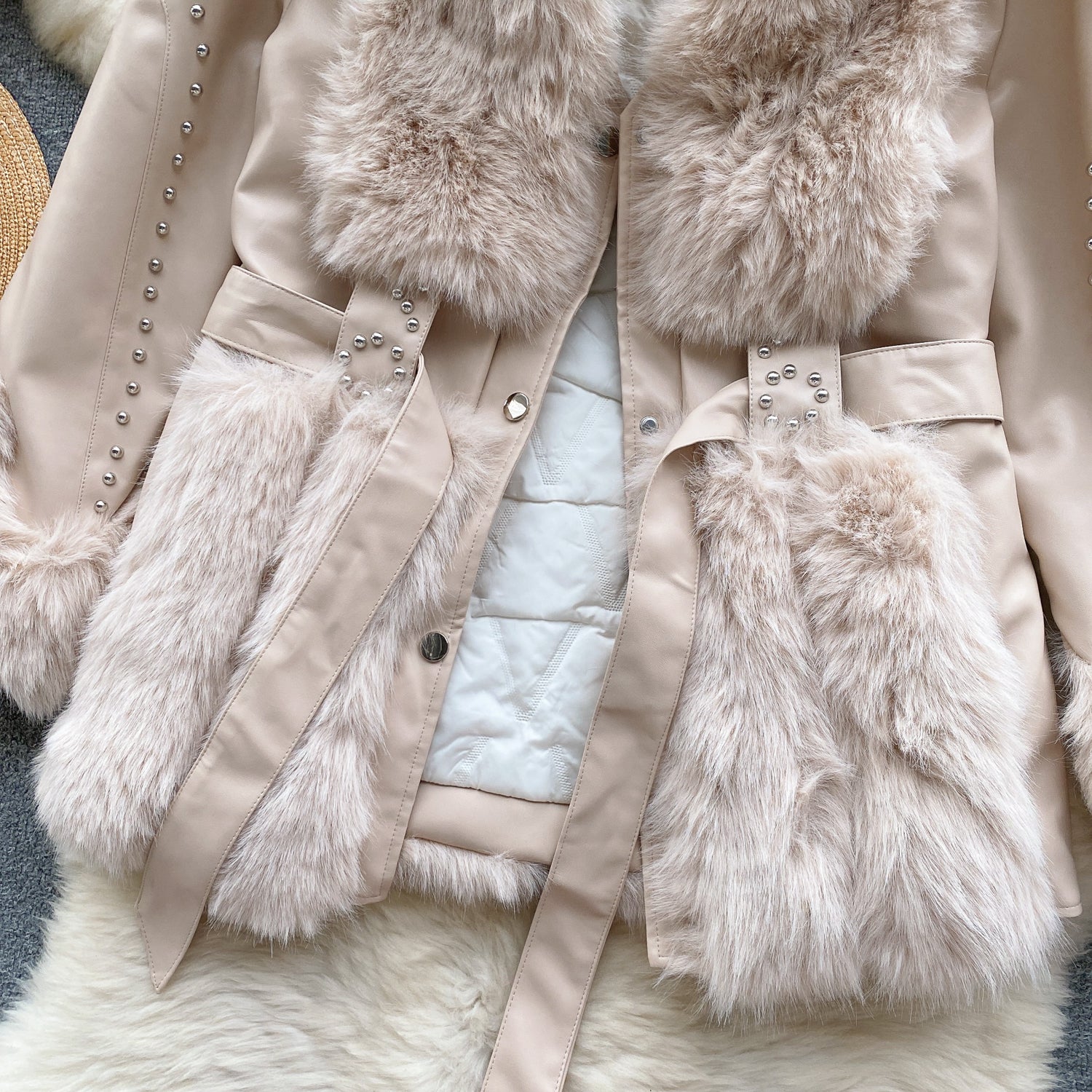 Furry Collar Lace-up Thermal Coat - Image 7