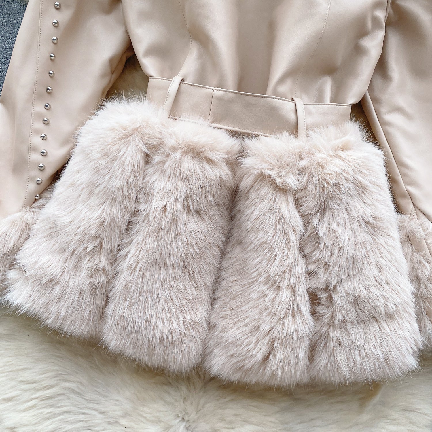 Furry Collar Lace-up Thermal Coat - Image 8