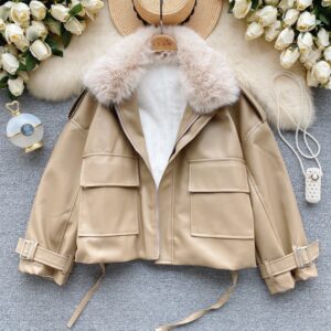 Vintage Furry Collar Short PU Jacket